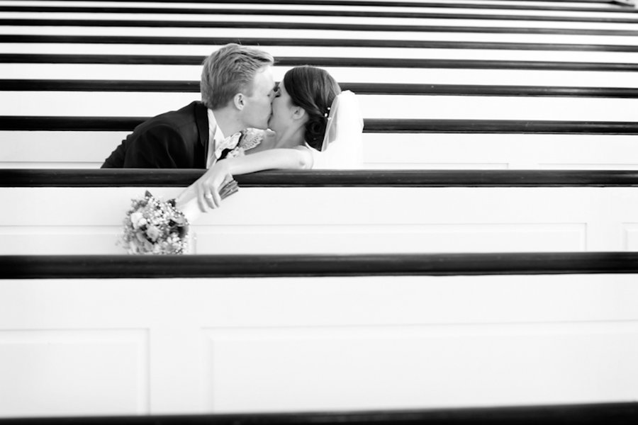 wedding kiss pew